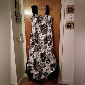 Chic Black and White Floral High Low Dress